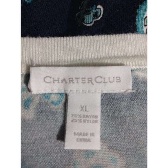 Charter Club Sweater Ladies Extra Large Navy Teal Cardigan Paisley‎ - Picture 5 of 6